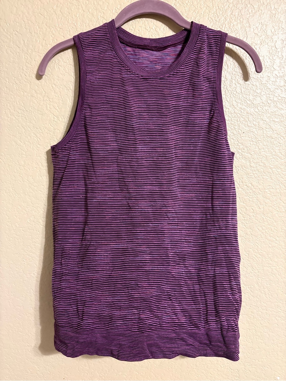 Lululemon Swifty Breathe Muscle Tank Purple/Black Striped Colored Top